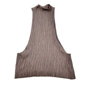 Cynthia Ashby Brown Textured Cotton Sleeveless Mock Neck Avant Garde Tank Top